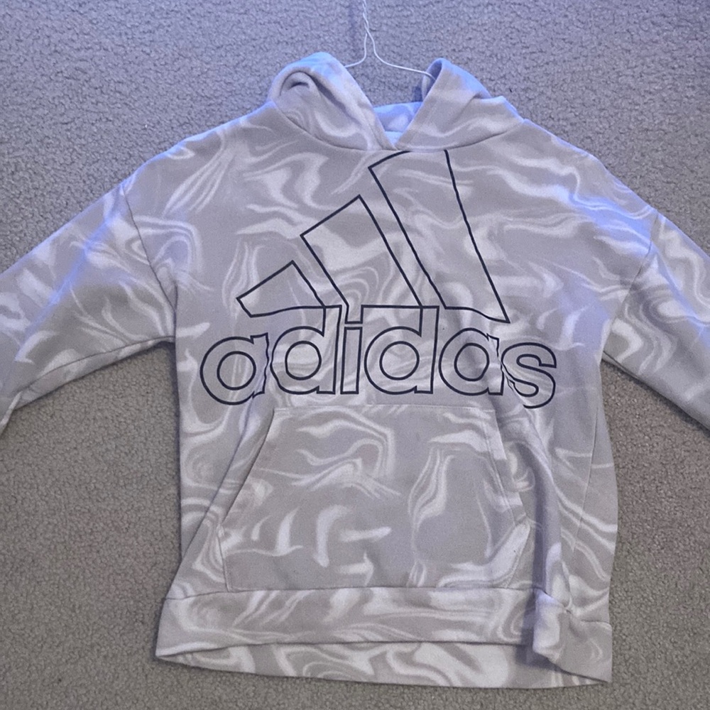Adidas girls marble white and gray hoodie
